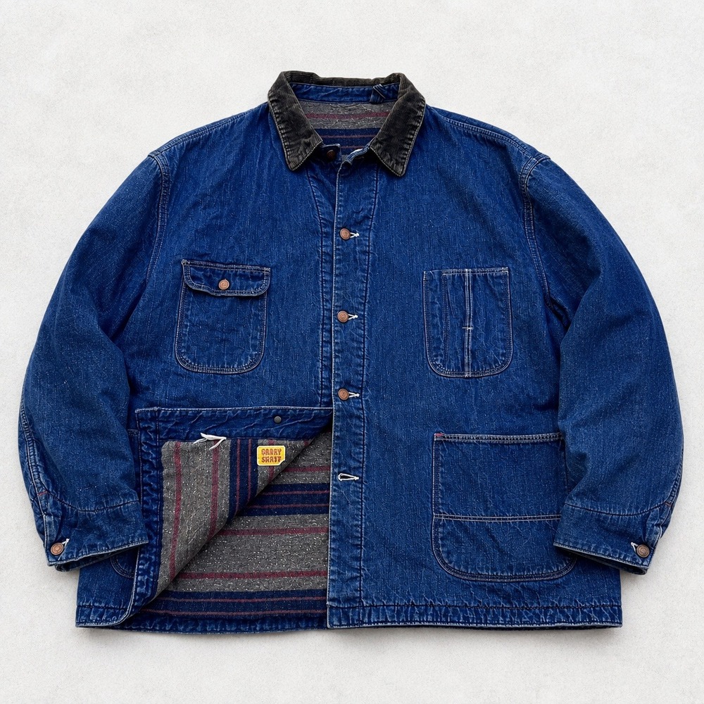 Vintage Casey Jones Wrangler Denim Chore Coat Blanket Lined Corduroy Collar Dark